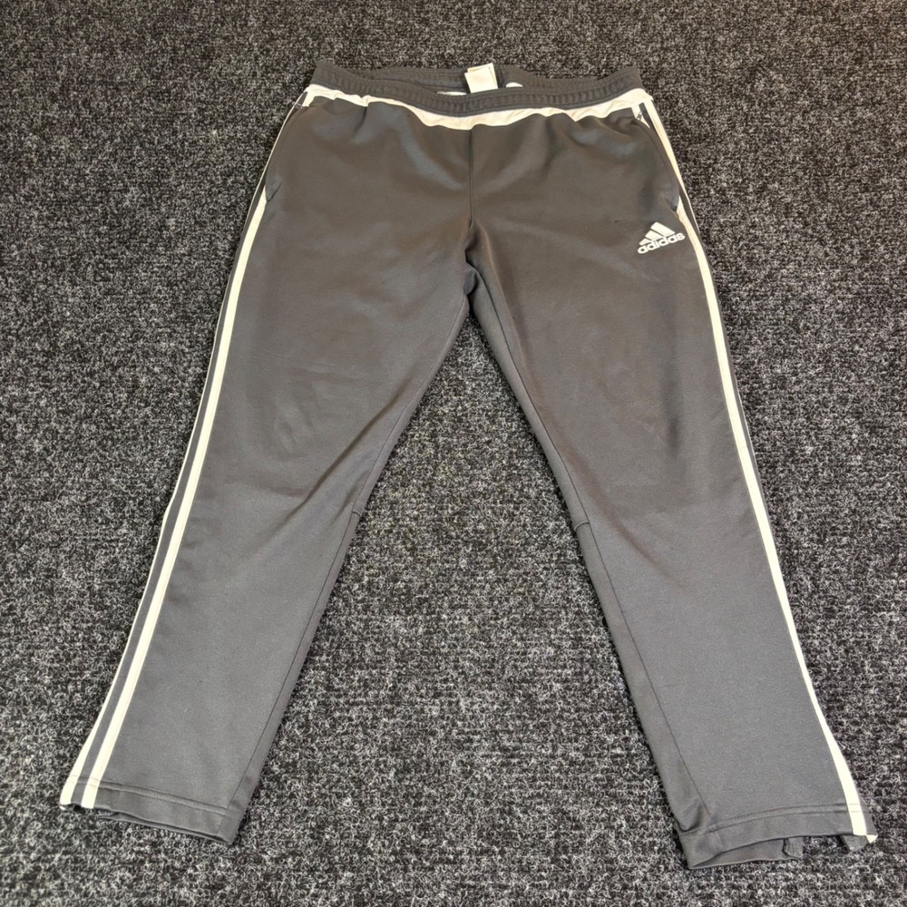 Adidas Mens Gray White 3 Stripe Soccer Training Pants Zipper Pockets Joggers